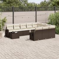 11-delige Loungeset met kussens poly rattan bruin - thumbnail