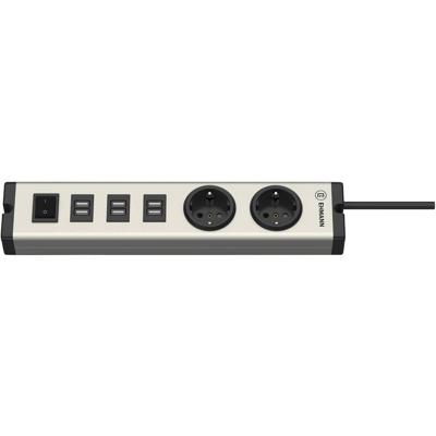 Ehmann USB-oplader 6x USB-A, Randaarde stopcontact Grijs, Zwart Binnen