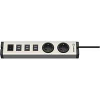 Ehmann USB-oplader 6x USB-A, Randaarde stopcontact Grijs, Zwart Binnen - thumbnail