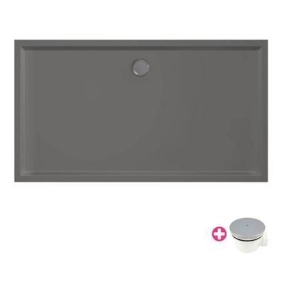Douchebak Xenz Mariana | 160x90x4 cm | Incl.Afvoersifon-Chroom | Acryl | Rechthoekig | Antraciet mat