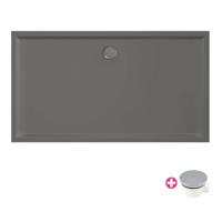 Douchebak Xenz Mariana | 160x90x4 cm | Incl.Afvoersifon-Chroom | Acryl | Rechthoekig | Antraciet mat - thumbnail