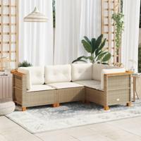 4-delige Loungeset met kussens poly rattan beige - thumbnail