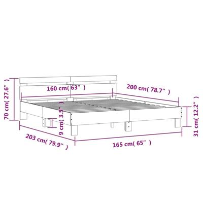 Bedframe met hoofdbord sonoma eikenkleurig 160x200 cm - thumbnail