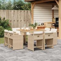 9-delige Tuinset met kussens poly rattan beige - thumbnail