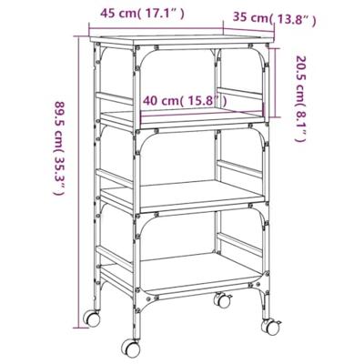 Keukentrolley 45x35x89,5 cm bewerkt hout bruin eikenkleurig