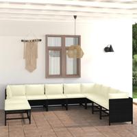 vidaXL 9-delige Loungeset met kussens poly rattan zwart - thumbnail