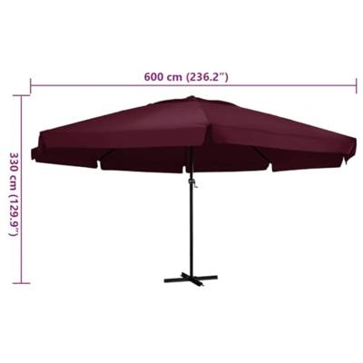 VidaXL Parasol met aluminium paal 600 cm bordeauxrood