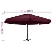 VidaXL Parasol met aluminium paal 600 cm bordeauxrood - thumbnail