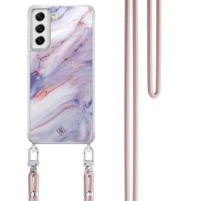 Samsung Galaxy S21 FE hoesje met rosegoud koord - Marmer paars Samsung Galaxy S21 FE hoesje met rosegoud koord - Marmer paars