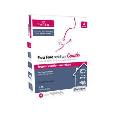 Flea Free Spot-On Combo voor katten 4 pipetten Flea Free Spot-On Combo voor katten 4 pipetten