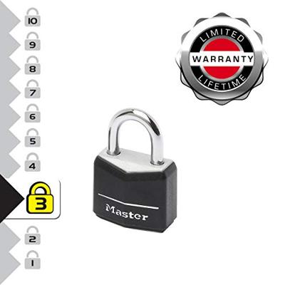 Masterlock 2 x 20mm | 11mm steel shackle, 3mm diam. | 3-pin cylinder | keyed alik | Zwart - 9120EURTBLK - thumbnail
