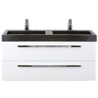 Seville Badmeubelset 120 cm - 2 Laden Wit Hoogglans - Wastafel Lucca Dubbel - thumbnail