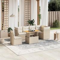 7-delige Loungeset met kussens poly rattan beige - thumbnail