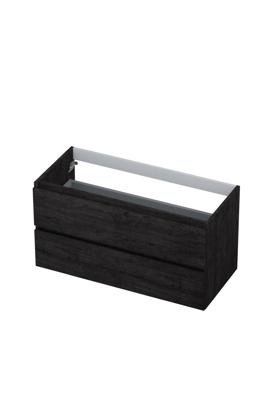 Onderkast INK 2 laden greeploos met houten keerlijst 100 cm x 45 cm x 52 cm Houtskool eiken 1257148