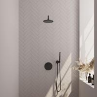 Brauer Black Edition Thermostatische Regendoucheset Inbouw - Hoofddouche 20 cm - Gebogen Wandarm - 3 Weg - Handdouche Rond - Doucheslang - Wandaansluitbocht - Mat Zwart - thumbnail