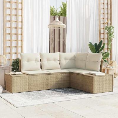 Tuinbankenset met opslag 4 pcs Beige en Crème poly rattan