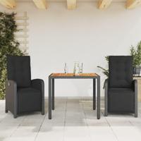 3-delige Bistroset met kussens poly rattan zwart - thumbnail