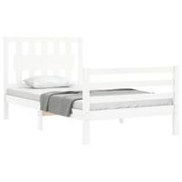 Bedframe met hoofdbord massief hout wit - thumbnail
