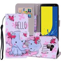 Vlinder olifant patroon gekleurde tekening horizontaal flip lederen Case voor Galaxy J6 (EU versie) (2018), met houder & kaartsleuven & portemonnee & - thumbnail