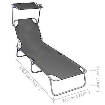 VidaXL Ligbed inklapbaar met luifel aluminium grijs