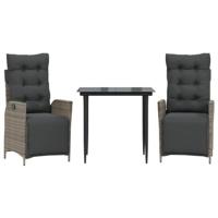 3-delige Tuinset met kussens poly rattan grijs - thumbnail