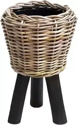 Rotan Drypot plantenmand zwart op poten 27x42cm