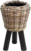 Rotan Drypot plantenmand zwart op poten 27x42cm - thumbnail
