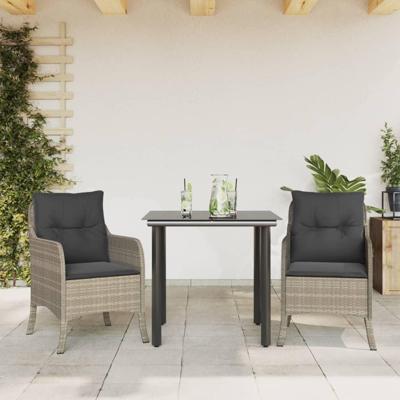 3-delige Tuinset met kussens poly rattan lichtgrijs