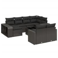 11-delige Loungeset met kussens poly rattan zwart - thumbnail