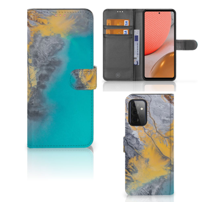 Samsung Galaxy A72 Bookcase Marble Blue Gold Samsung Galaxy A72 Bookcase Marble Blue Gold