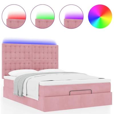 vidaXL Ottoman bed met matrassen en LED's 140x200cm fluweel roze, bedframe, ottoman bedframe, bedframe met opbergruimte onder het bed, bedframe met opbergruimte