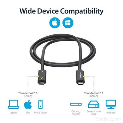 StarTech.com 1 m Thunderbolt 3 kabel, USB type C oplaadkabel, 40 Gbit/s Thunderbolt 3 kabel, USB-C naar USB-C-kabel, Thunderbolt 3 USB-C-kabel, TB3-kabel (TBLT3MM1MA)