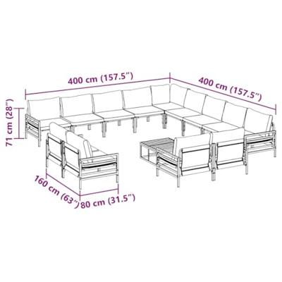 Tuinbankenset met kussen 14 pcs Zwart Staal