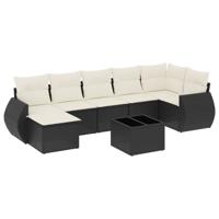 7-delige Loungeset met kussens poly rattan zwart - thumbnail