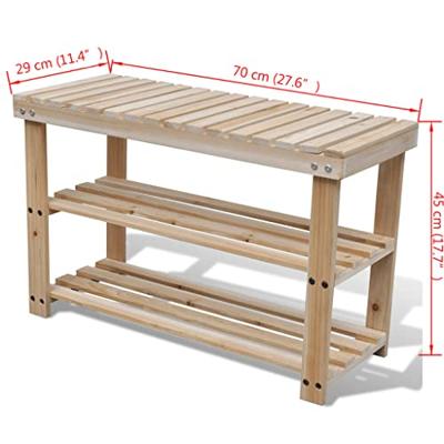 VidaXL Schoenenrek met bankje 2-in-1 massief vurenhout VidaXL Schoenenrek met bankje 2-in-1 massief vurenhout