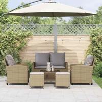 6-delige Loungeset met kussens poly rattan beige - thumbnail