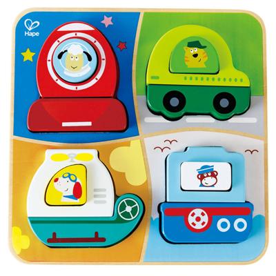 Hape houten vormenpuzzel Voertuigen junior hout 12 stukjes Hape houten vormenpuzzel Voertuigen junior hout 12 stukjes