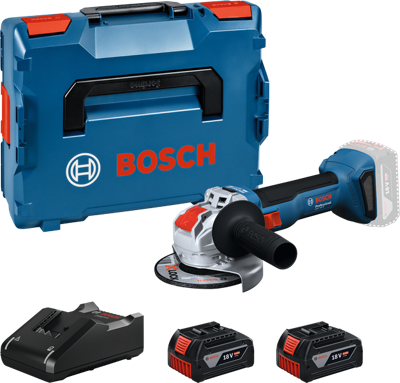 Bosch Blauw GWX 18V-8 Accu Haakse Slijper | Incl. Beschermkap | 2x GBA 18V 4,0 Ah Lader GAL 18V-40, beschermkap - 06019N9102