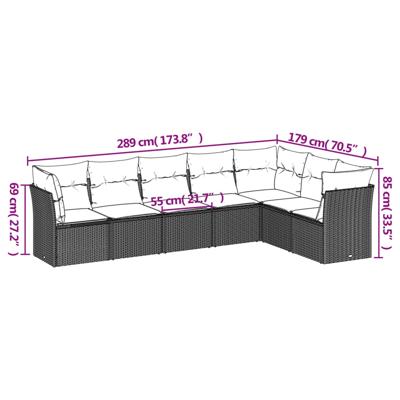 8-delige Loungeset met kussens poly rattan zwart - thumbnail