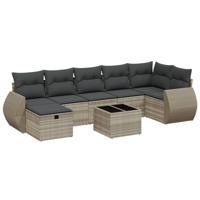 7-delige Loungeset met kussens poly rattan lichtgrijs - thumbnail