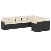 9-delige Loungeset met kussens poly rattan zwart - thumbnail