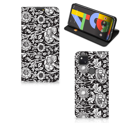 Google Pixel 4a Smart Cover Black Flowers Google Pixel 4a Smart Cover Black Flowers
