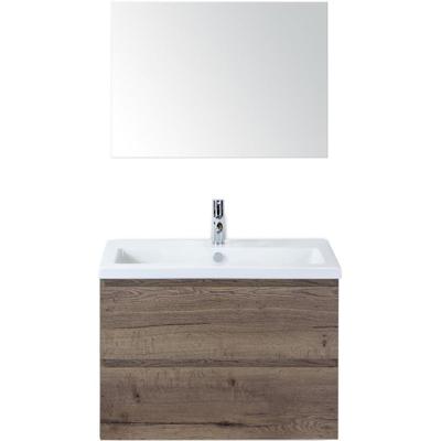 Vogue Badmeubelset 80 cm - Greeplijst in Kleur - Tabacco - Keramische Wastafel Wit 1 Kraangat met Spiegel