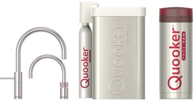 Quooker Nordic Round Twintaps kokendwaterkraan - draaibare uitloop - Combi incl. Cube reservoir - Warm / kokend water - RVS 3NRRVSTT-CUBE