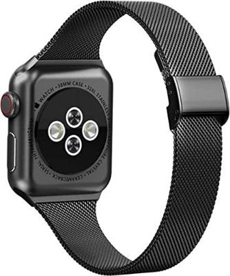 Milanese slim fit bandje - Zwart - Geschikt voor Apple Watch 38mm / 40mm / 41mm / 42mm - thumbnail