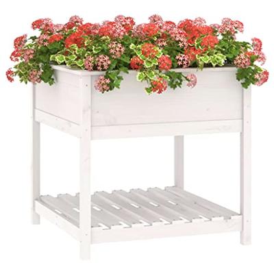 VidaXL Plantenbak met schap 82,5x82,5x81 cm massief grenenhout wit VidaXL Plantenbak met schap 82,5x82,5x81 cm massief grenenhout wit