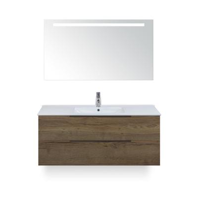 Seville Badmeubelset 120 cm - 2 laden Tabacco Edge - Wastafel Enjoy Enkel - met Sence Spiegel