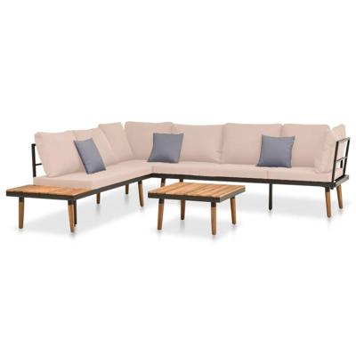 4-delige Loungeset met kussens massief acaciahout - thumbnail