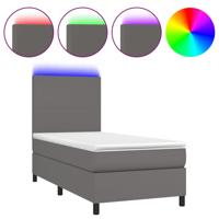Boxspring met matras en LED kunstleer grijs 80x200 cm - thumbnail