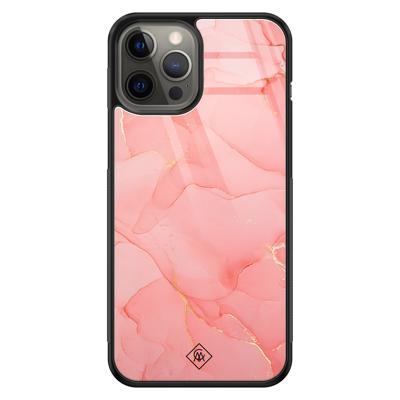 iPhone 12 Pro Max glazen hardcase - Marmer roze iPhone 12 Pro Max glazen hardcase - Marmer roze